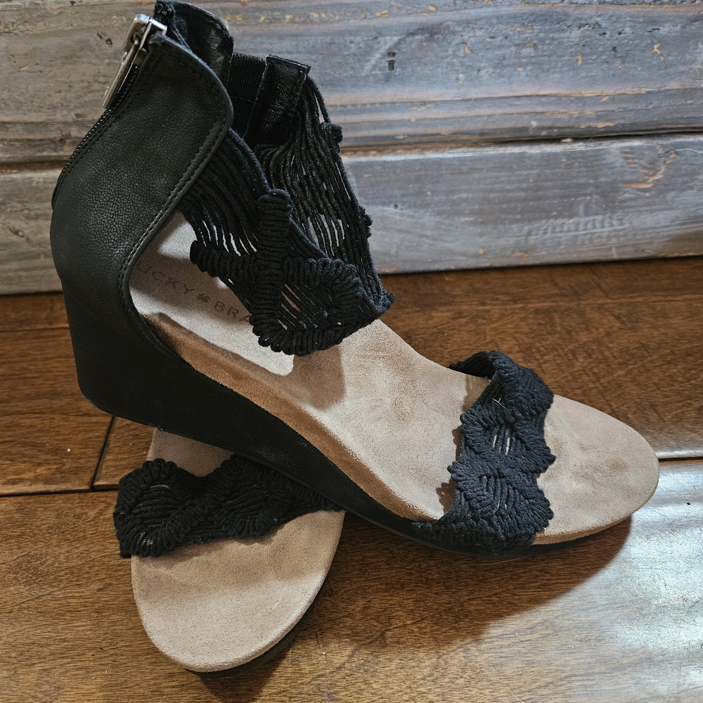 Lucky Brand Black Wedge Sandals